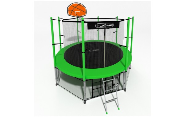 Батут i-Jump Classic Basket 16FT 488 см с нижней сетью и лестницей зеленый 600_380