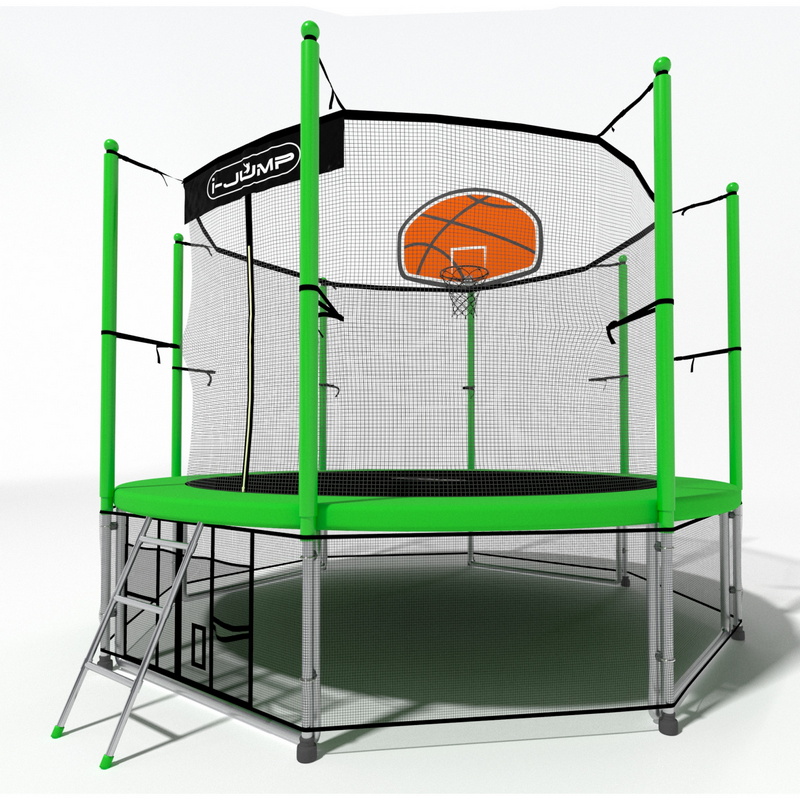 Батут i-Jump Classic Basket 16FT 488 см с нижней сетью и лестницей зеленый 800_800