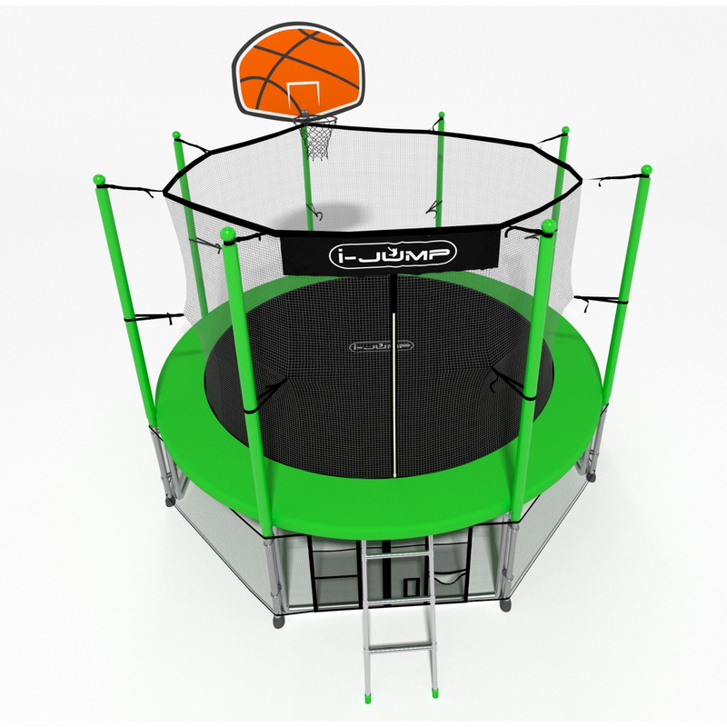 Батут i-Jump Classic Basket 16FT 488 см с нижней сетью и лестницей зеленый 800_800