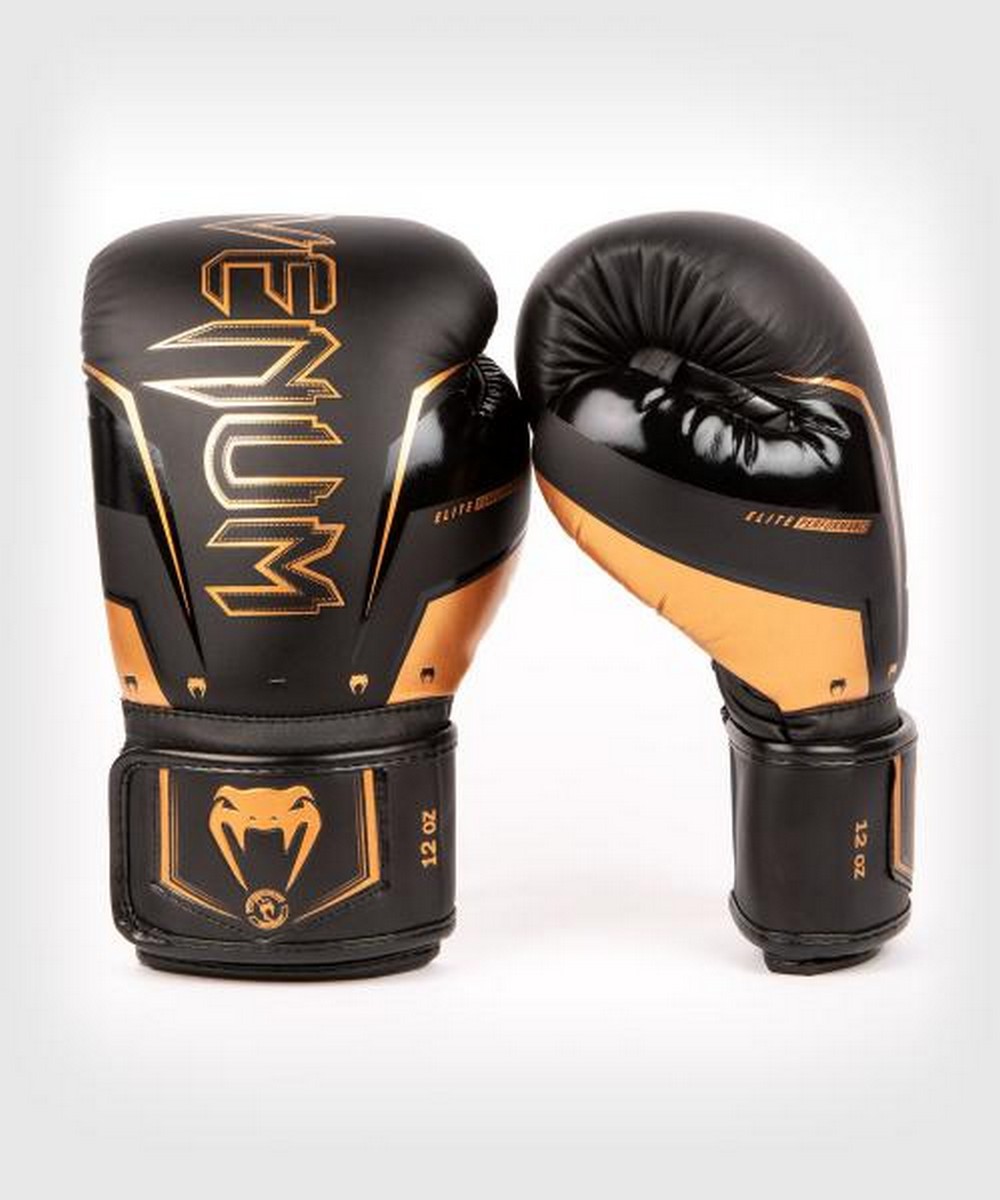 Перчатки Venum Elite Evo 04260-137-12oz черный\бронзовый 1000_1200