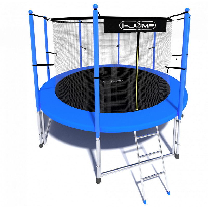 Батут i-Jump Classic 10FT 306 см с нижней сетью и лестницей синий 800_800